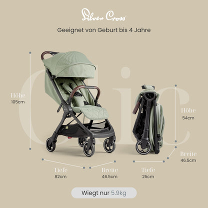 Silver Cross | Clic Kompakt-Kinderwagen | Reisekinderwagen | faltbarer & leichter Kinderwagen | Kabinengröße | Neugeborene - 4 Jahre | Almond