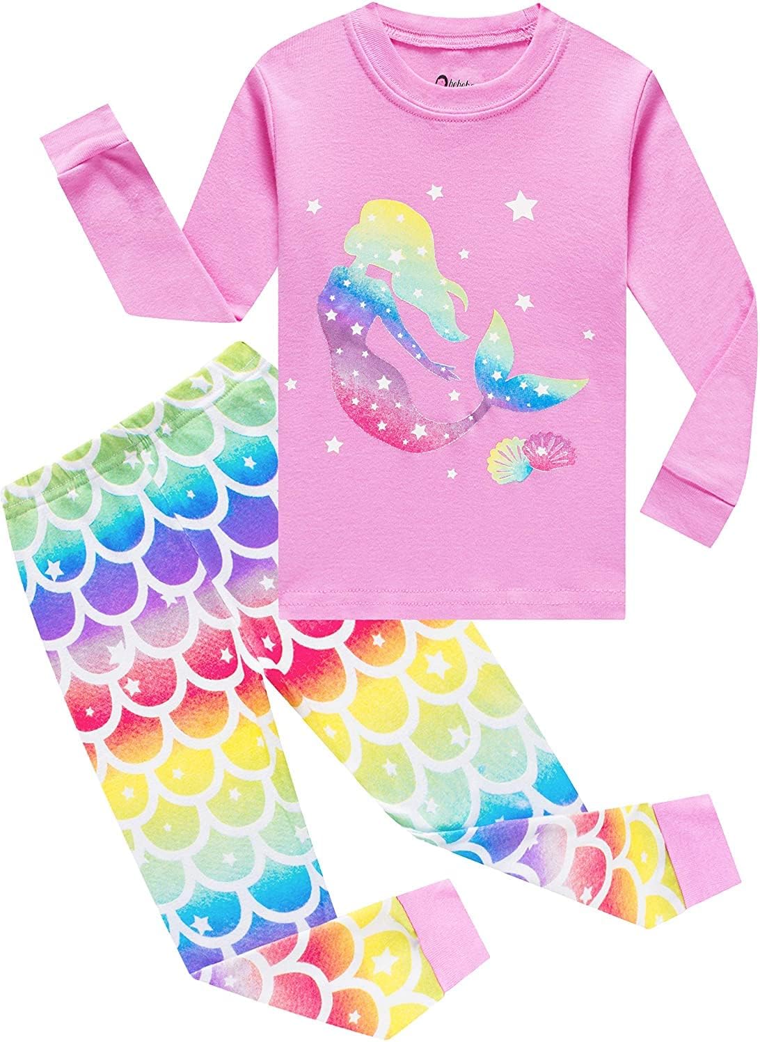EULLA Kinder Schlafanzüge Mädchen Langarm Winter Pyjama Set Baumwolle Meerjungfrau Einhorn Prinzessin Katze Dino Zweiteilig Nachtwäsche 92 98 104 110 116 122
