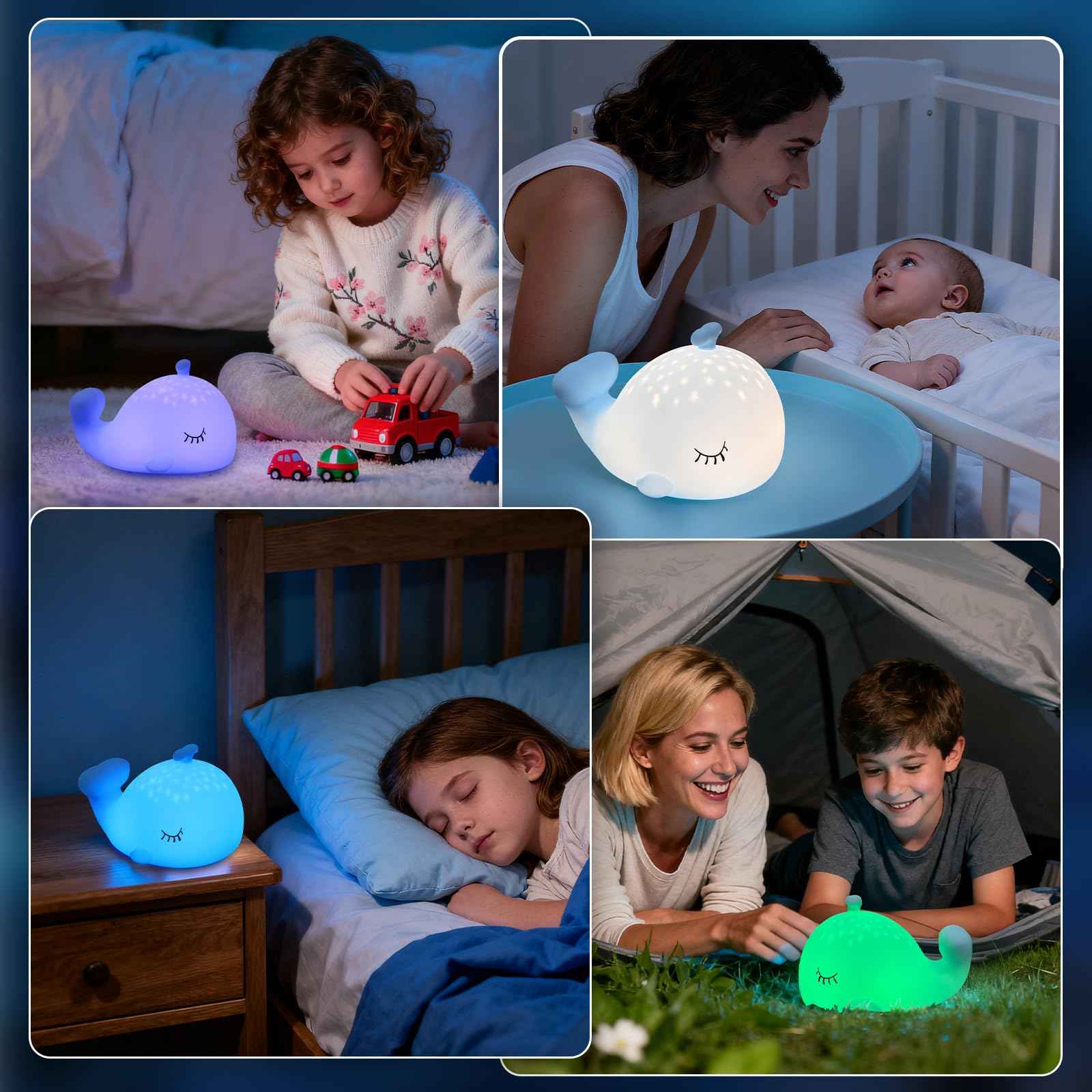 Nachtlicht Kinder Wal Silikon Nachtlicht Dimmbar RGB Tier Touch Aufladbare Kinderlicht Schlafzimmer Led Night Light Dekor Kinder Lampe Geschenke Für Mädchen Junge Weihnachtsgeschenke