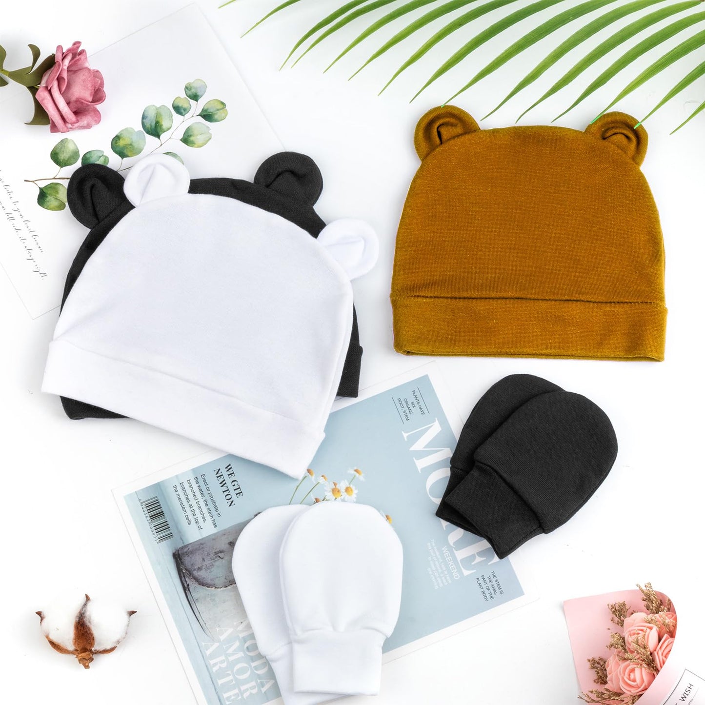 DRESHOW Newborn Baby Hat and Gloves Set Beanie Clothing Unisex Infant Hat Kindergarten Cap Baby Boys Girls 0-6 Months 