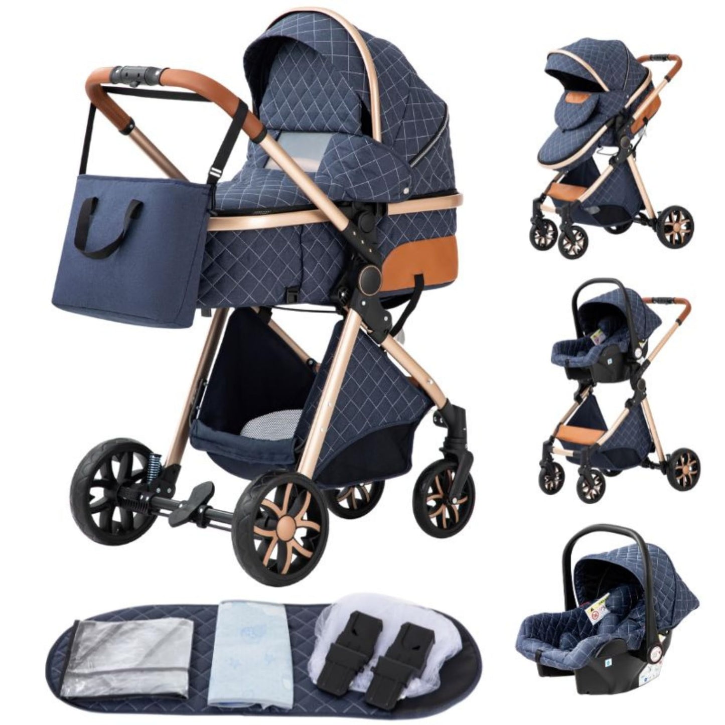 YAZOCO Kinderwagen 3 in 1 Buggy Babybett Komplett Set mit einem Klick Zusammenklappbarer Kinderwagen, KombiKinderwagen Aluminiumrahmen für Neugeborene Sitzzubehör - Meloni2