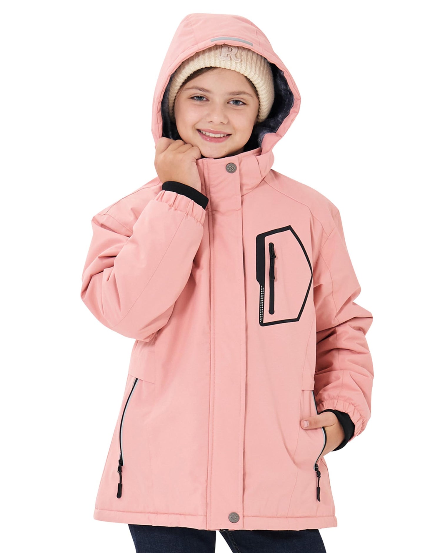 MoFiz Girls' Winter Jacket, Ski Jacket, Children's Softshell Jacket, Fleece Lining, Windproof, Outdoor Jacket with Hood