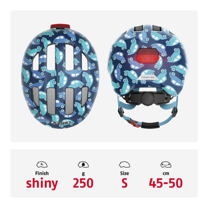 ABUS Kinderhelm Smiley 3.0 LED - Fahrradhelm mit Licht - Tiefe Passform & Platz für einen Zopf - für Mädchen und Jungs