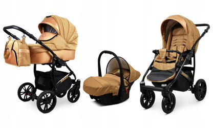 BabyLux Miracle 2-in-1 Baby Pushchair Deep and Pushchair with Accessories Adjustable and Foldable Aluminium Construction Waterproof Non-Removable Wheels Gold Leaf