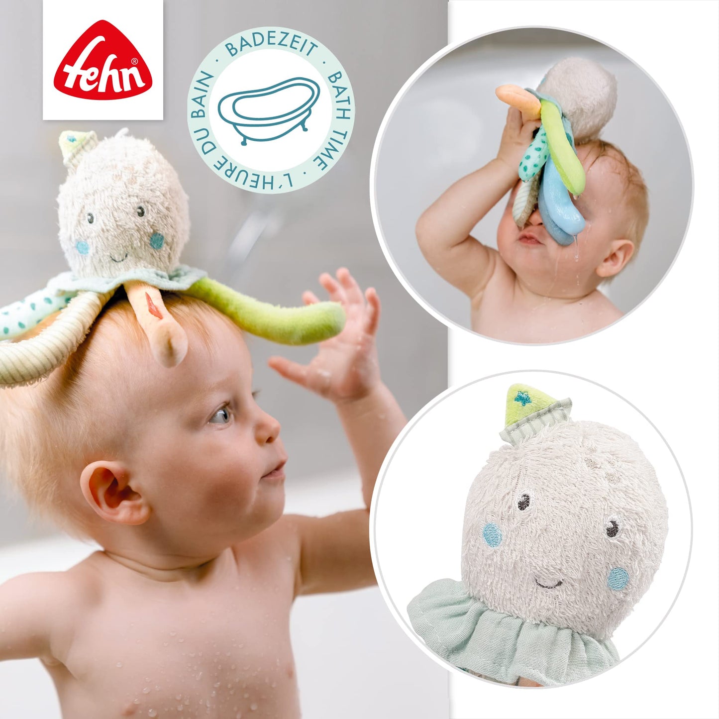 Fehn Badetier Schildkröte Badeschwamm – Kuscheltier Baby Badespielzeug für die Badewanne - Stoff Wasserspielzeug für den Badespaß – Badewannenspielzeug für Babys und Kleinkinder ab 0+ Monaten