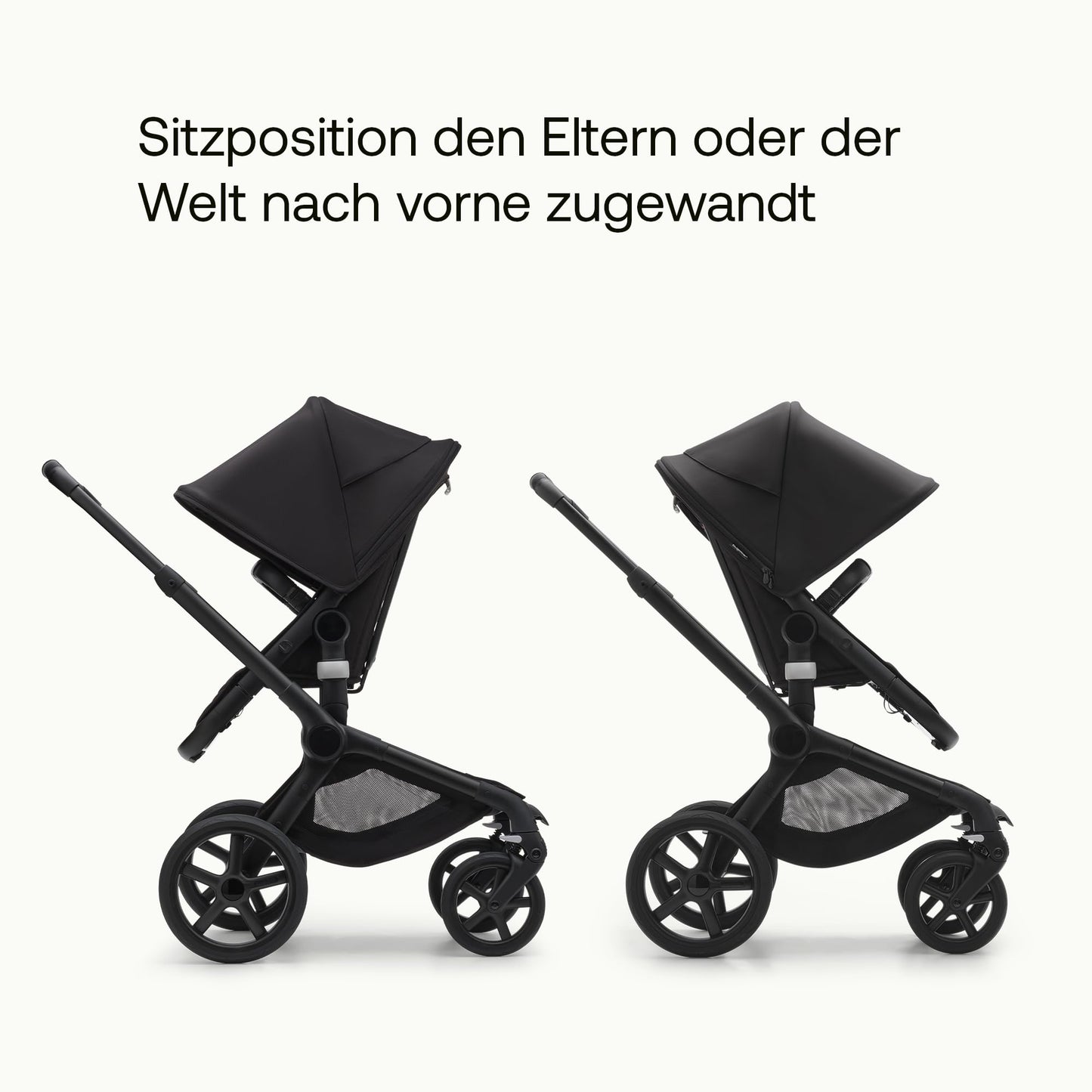 Bugaboo Fox 5, 2-in-1 Kinderwagen für jedes Gelände, mit Liegewanne und ausziehbarem Kleinkindsitz, einfach zu manövrieren und Ein-Hand Faltung, Fahrgestell in Schwarz und Sonnendach in Forest Green