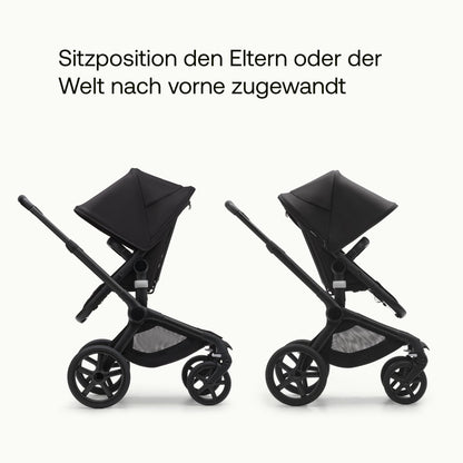 Bugaboo Fox 5, 2-in-1 Kinderwagen für jedes Gelände, mit Liegewanne und ausziehbarem Kleinkindsitz, einfach zu manövrieren und Ein-Hand Faltung, Fahrgestell in Schwarz und Sonnendach in Forest Green