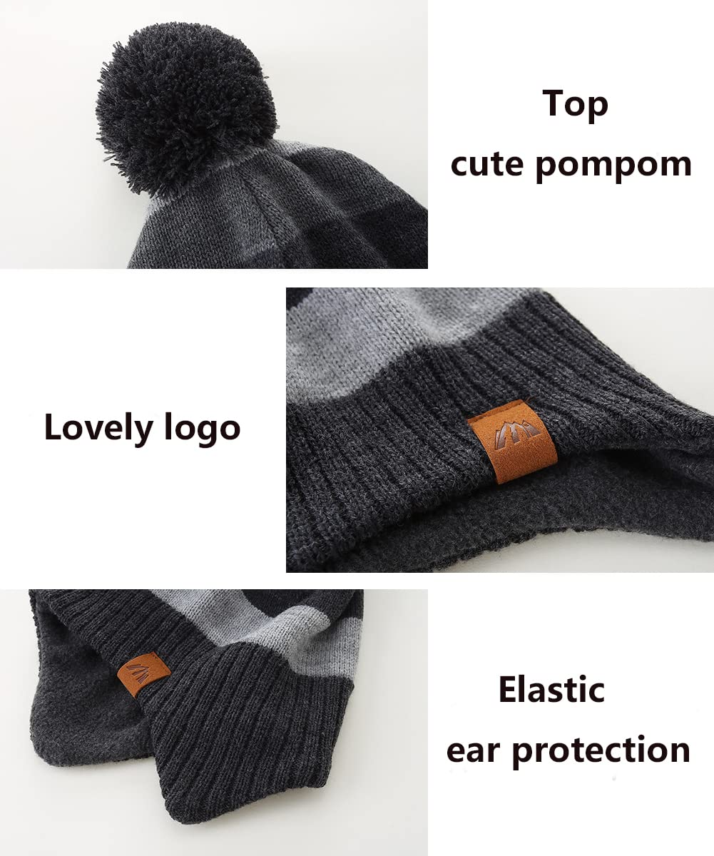 AHAHA Girls' Winter Hat, Earflap Beanie, Pompom Knitted Hats