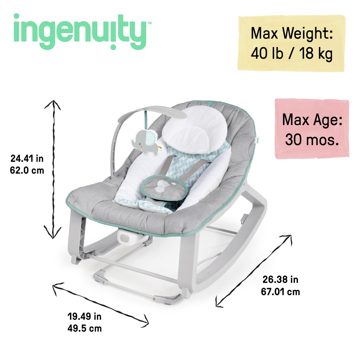 Ingenuity, Keep Cozy 3 in 1 Grow with me Wippe Weaver mit Vibrationen, 2 Liegepositionen und 3 Wippfunktionen, mehrfarbig