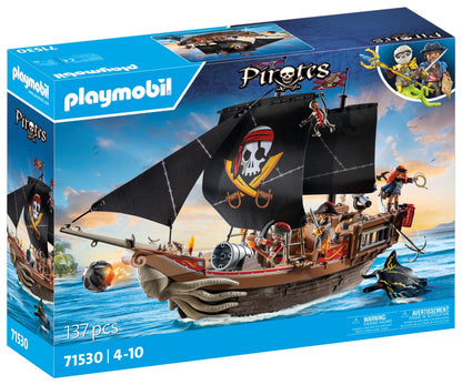 PLAYMOBIL Pirates 71418 Pirate Ship, Exciting Adventures on the High Sea, with Extensive Accessories such as Telescope, Compass and Cannons, Toy for Children from 4 Years