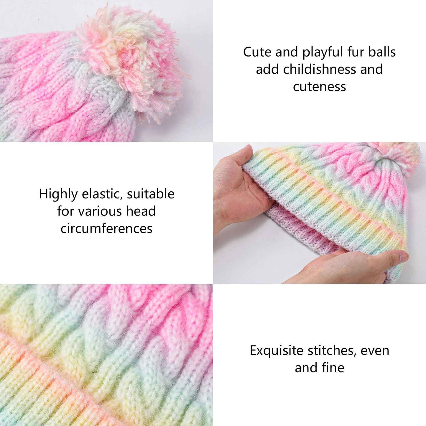 Children's Hat Scarf Gloves Set - 3-in-1 Winter Knitted Hat Scarf and Gloves Set for Children with Pom Pom Beanie, Neck Warmer & Mittens for Boys Girls Age 3-10 Years