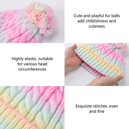 Children's Hat Scarf Gloves Set - 3-in-1 Winter Knitted Hat Scarf and Gloves Set for Children with Pom Pom Beanie, Neck Warmer & Mittens for Boys Girls Age 3-10 Years