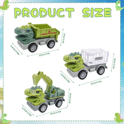 Baustellenfahrzeuge ab 3 Jahren, Set mit 3 Dinosaurier-Sandgruben-Spielzeugset mit Bagger, Transporter, Muldenkipper, robustem Sandspielzeugfahrzeugen Auto, geeignet als Sandspielzeug für Kinder ab 2+ (01)