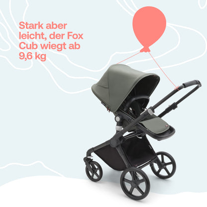 Bugaboo Fox Cub All Terrain Pushchair, Lightweight and Sturdy Pram, Durable Design and Extra Large Sun Canopy, One Piece and Self Standing Foldable - Black