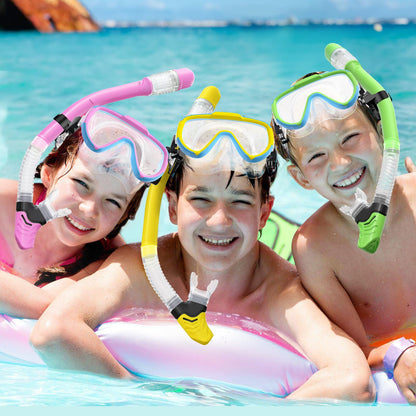 Lealinga Children's Snorkel Set with 180° Anti-Fog Panoramic Wide View Diving Mask and Dry Snorkel Snorkelling Set, Anti-Leak Snorkel Mask with Nose Protection for Boys and Girls