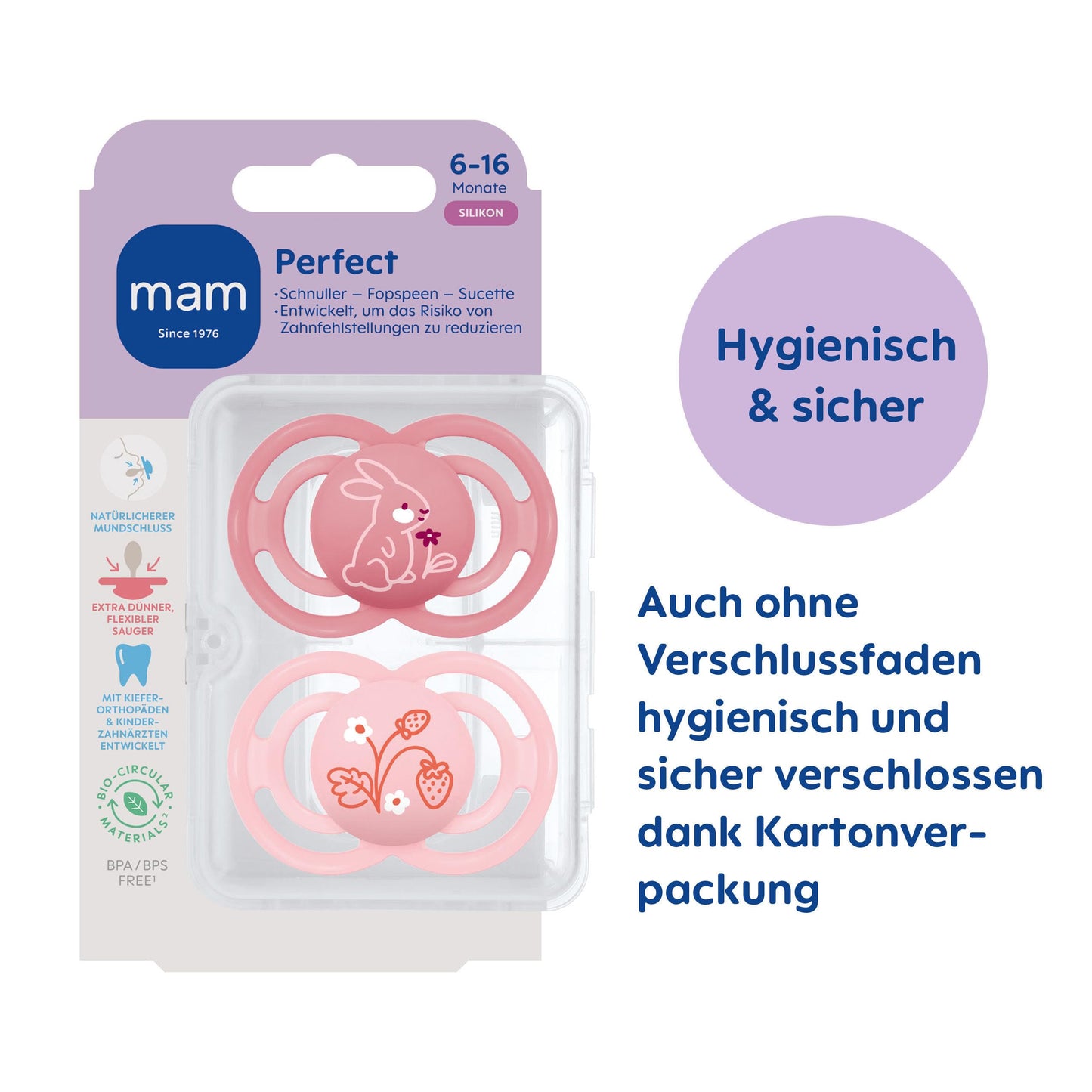 MAM Perfect Start Schnuller im 2er-Set, speziell für Neugeborene, zahnfreundlicher Baby Schnuller aus nachhaltigen & bio-erneuerbaren Materialien, mit Schnullerbox, 0-2 Monate, Biene/Schnecke - Meloni2