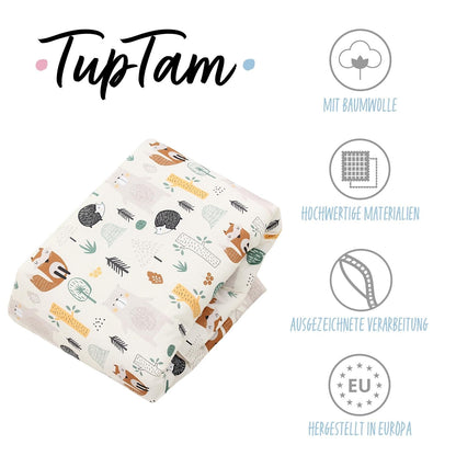 TupTam Krabbeldecke für Baby 120x120 cm - Gepolsterte Spieldecke Baby Baumwolle, XXL, OEKO-TEX, Weich & Hautfreundlich, Farbe: Wald/Beige