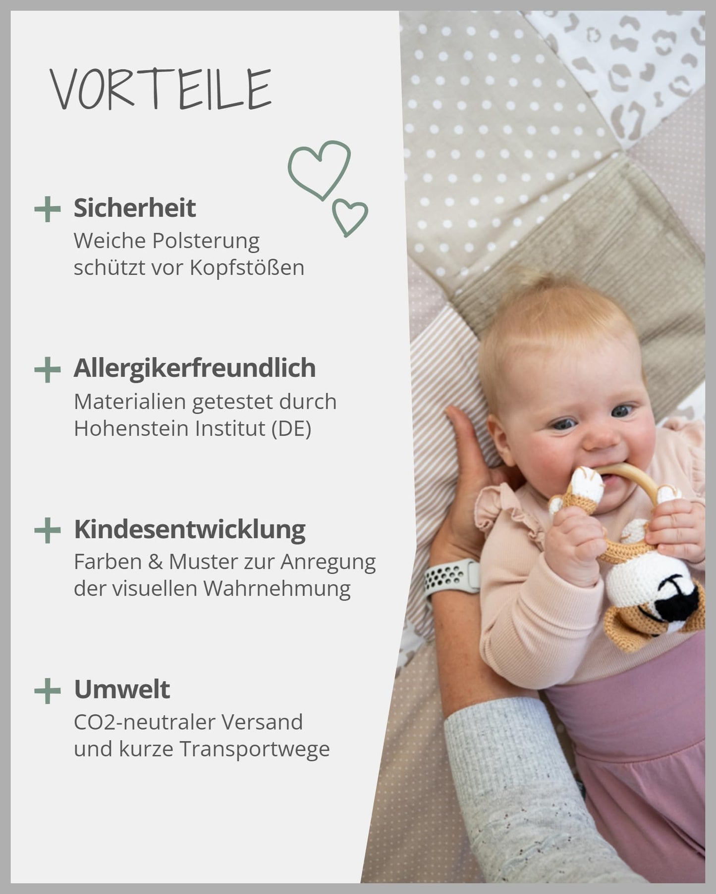 ULLENBOOM Krabbeldecke für Baby 100x100 cm, 100% OEKO-TEX Materialien, Made in EU, Dick & weich gepolstert, Sandblume - ideal als Babydecke, Laufgittereinlage & Spieldecke Baby