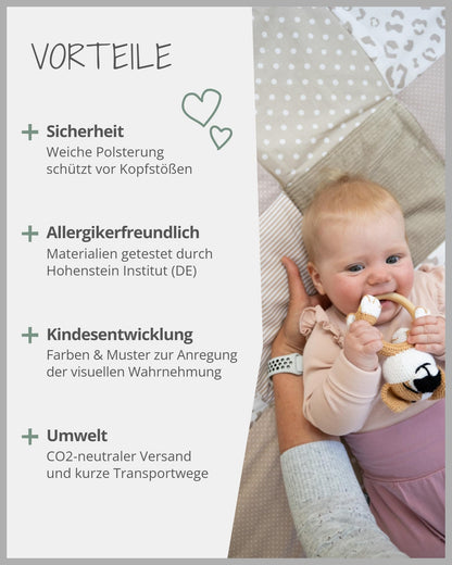 ULLENBOOM Krabbeldecke für Baby 100x100 cm, 100% OEKO-TEX Materialien, Made in EU, Dick & weich gepolstert, Sandblume - ideal als Babydecke, Laufgittereinlage & Spieldecke Baby