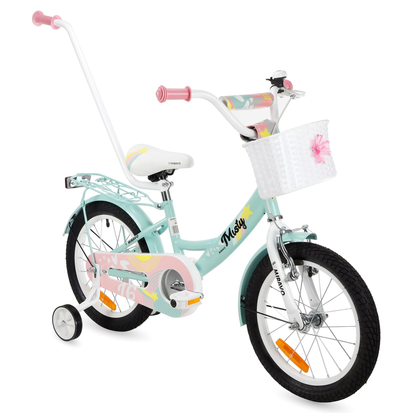 MIRAVO Kinderfahrrad Fahrrad Kinder Ab 2 Bis 8 Jahre Mit Stützrädern Schubstange V-Brake Bremsen Rückstrahl Aufkleber 12 16 20 Zoll Radgröße Korb Für Mädchen Misty - Meloni2