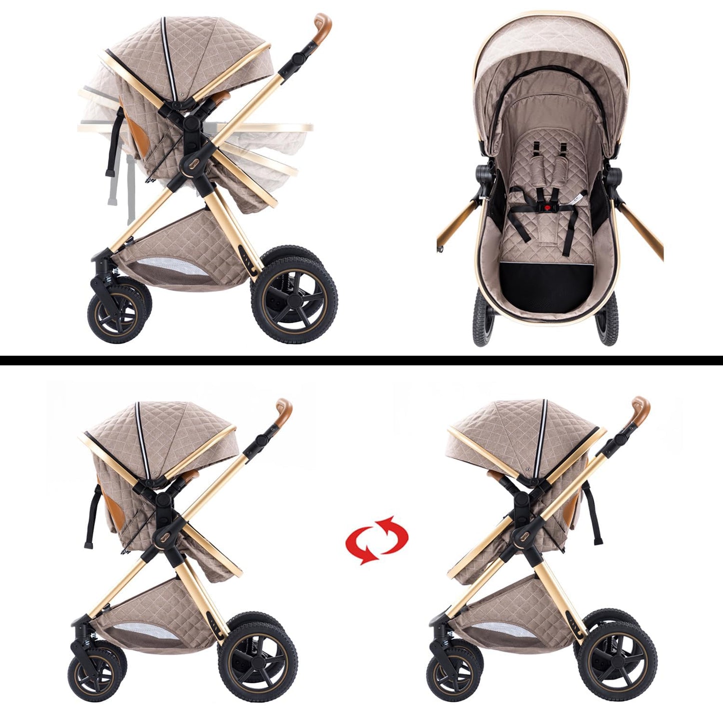 BEBBY 3-in-1 Kinderwagen KombiKinderwagen-Set 2-in-1 Buggy faltbar Luxus Hochlandschaft Neugeborenes Tragbarer Kinderwagen Zusammenklappbarer Kinderwagen Kinderwagen Travel System (D2-DEEPGREY)