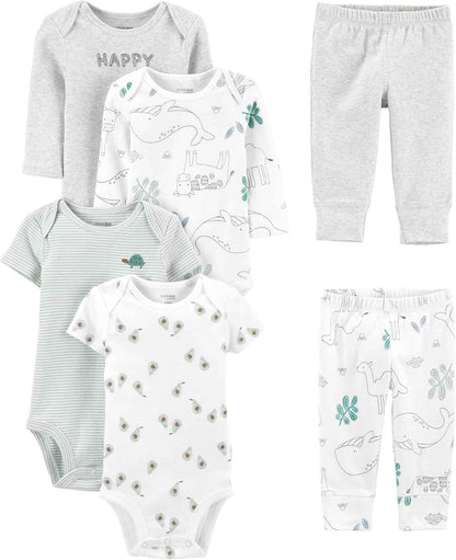 Simple Joys by Carter's Baby Girls' 6-Piece Neutral Bodysuits (Short and Long Sleeve) and Pants Set Infant and Toddler Pants Clothing Sets (Pack of 1)