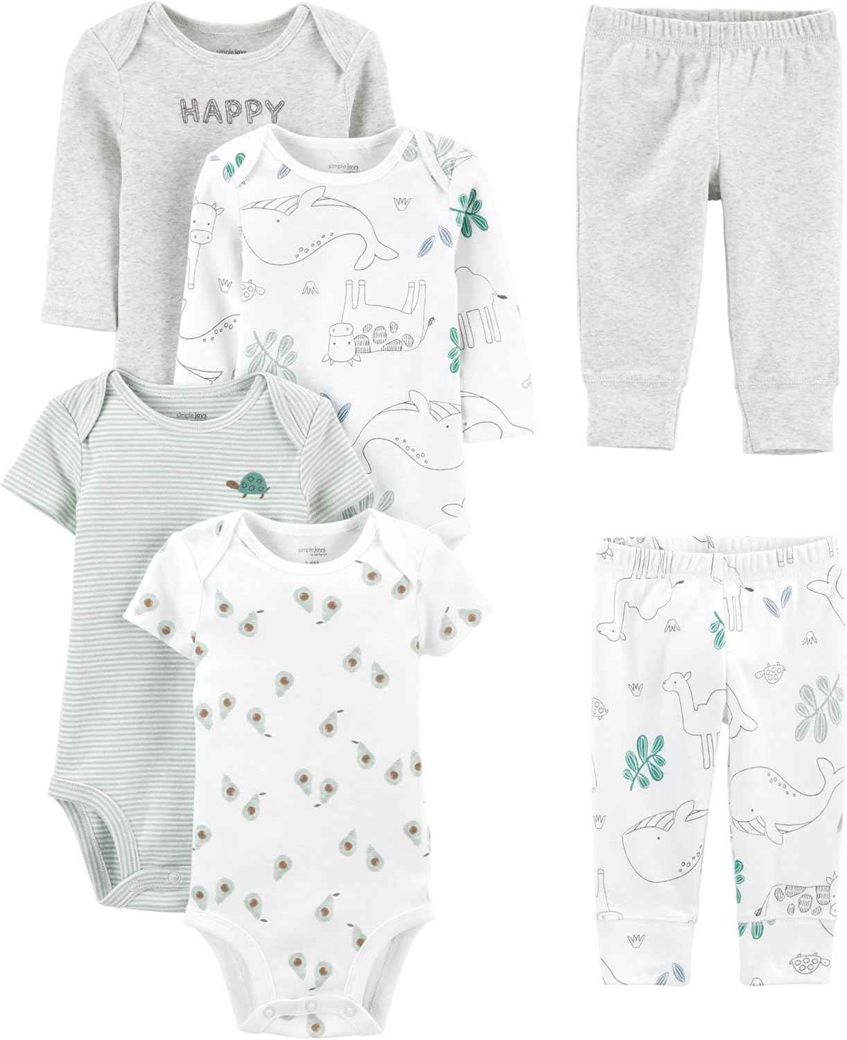 Simple Joys by Carter's Baby Girls' 6-Piece Neutral Bodysuits (Short and Long Sleeve) and Pants Set Infant and Toddler Pants Clothing Sets (Pack of 1)