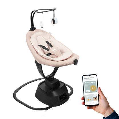 Babymoov Baby Swing Swoon Evolution Curl White - Electric Baby Rocker with 8 Rocking Movements, 360° Rotating Seat, 12 Melodies 