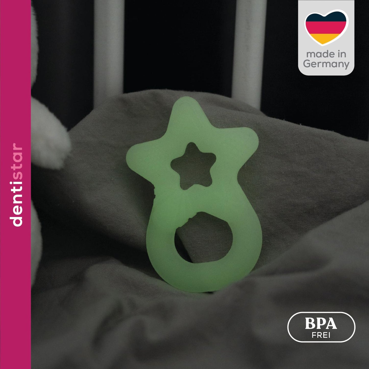 Dentistar Beißring 2er-Set – Teether für Babys & Kleinkinder ab 3 Monate – Baby Beißring mit Griff aus weichem Material zur Zahnungshilfe & Massage – Made in Germany – Pink & Lila