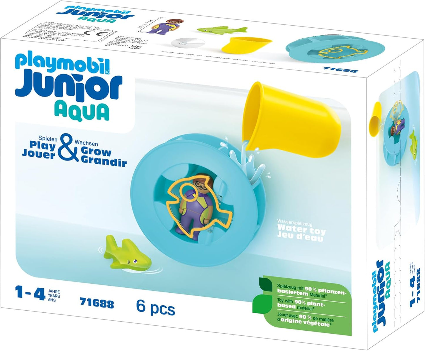 PLAYMOBIL JUNIOR | Aqua | Wasserwirbelrad mit Baby-Hai | Badewannenspielzeug aus biobasierten Kunststoffen | für Kinder ab 1 Jahr | 71688