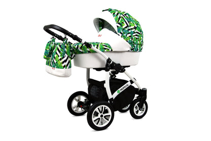 BabyLux® Bambimo Pushchair Set 3 in 1 - Tropical - incl. Baby Carrycot, Buggy Sports Seat, Car Seat - Pram Set - Combination Pram with Changing Bag, Rain Cover etc.