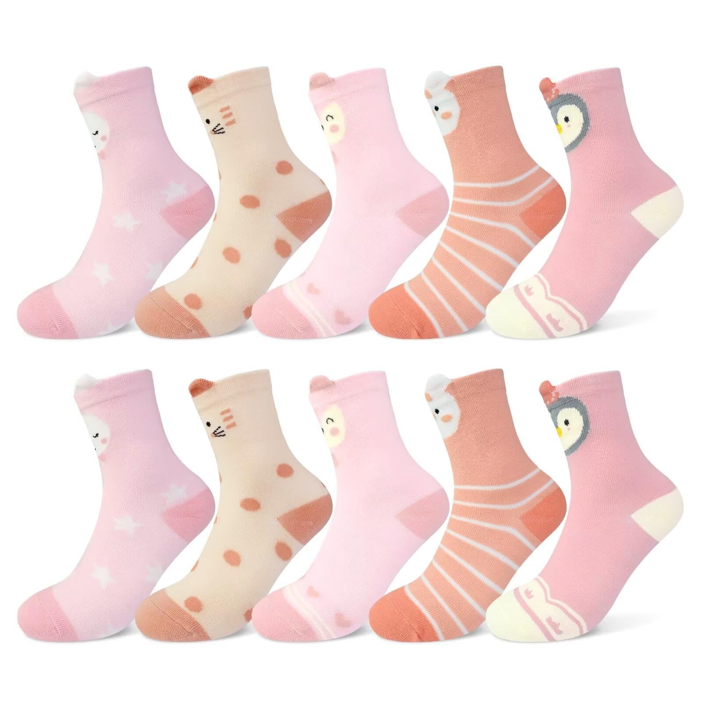 TUUHAW 10 Paar Kinder Socken für Mädchen und Jungen Socken Mit Motiv Schulkind Baumwolle Socken Bunt Gr. 23-38