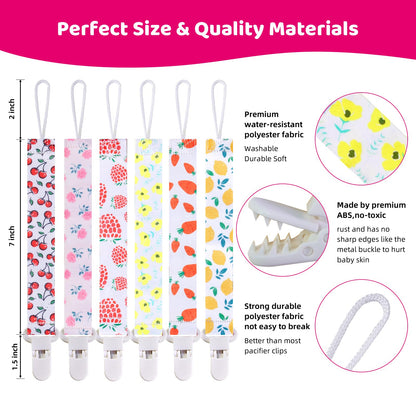 Smlpuame Baby Schnullerkette Mädchen Junge,6 Stück BPA-Frei Schnullerband Stoff Mädchen Junge,Schnuller Kette Nuckelkette Passen Die Meisten Schnuller und Beißspielzeug,Dummy Clips für Baby (Tier)