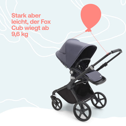 Bugaboo Fox Cub All Terrain Pushchair, Lightweight and Sturdy Pram, Durable Design and Extra Large Sun Canopy, One Piece and Self Standing Foldable - Black