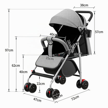 Buggy für Babys, ultraleicht, kompakt, faltbar und neigbar, von Geburt bis 25 kg, mit Trolley-System, Regenschutz inklusive, ausziehbarer Haube, C-schwarz