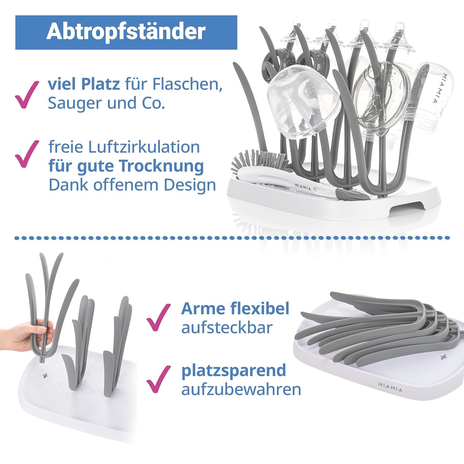 MiaMia 13-tlg. Babyflaschen Set – 6 Flaschen mit Silikon-Trinksaugern | Inkl. Milchpulverportionierer, Bürste & Abtropfständer | BPA-frei, Anti-Kolik & spülmaschinenfest | 2x 140 ml & 4x 260 ml - Meloni2