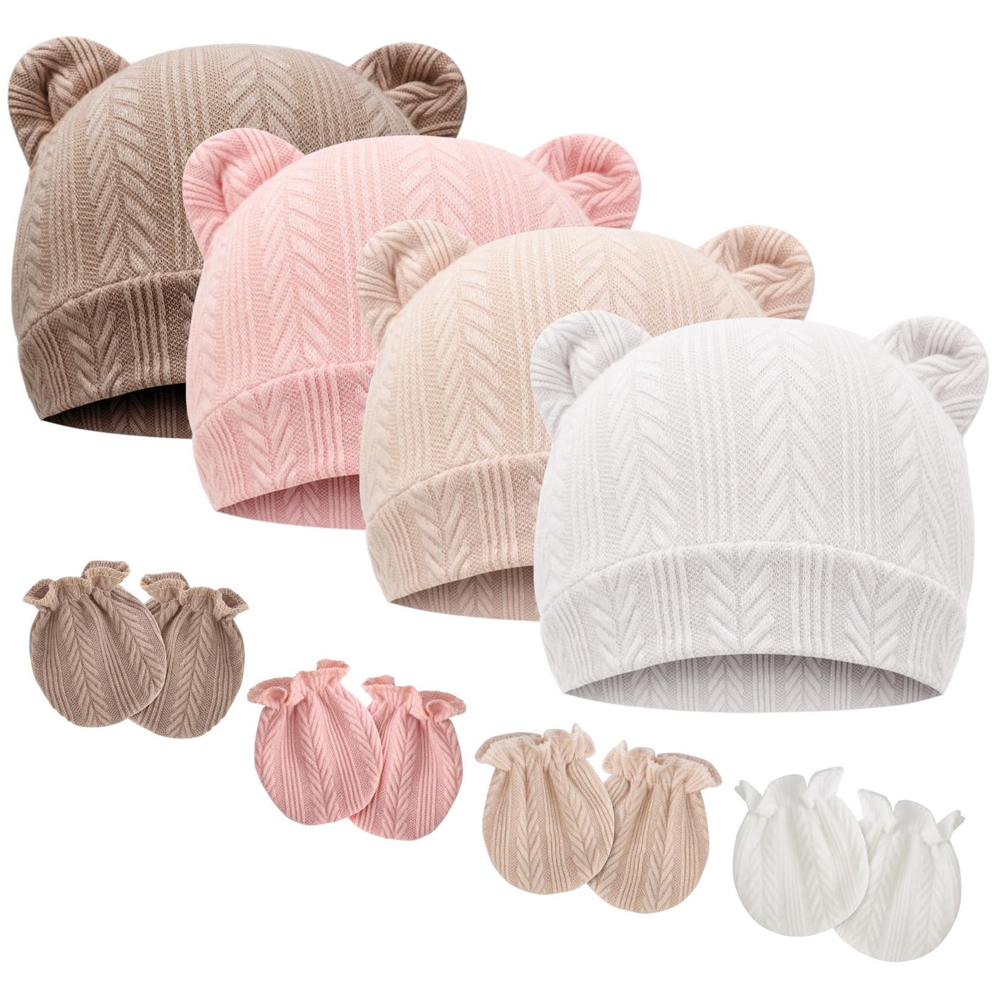 DRESHOW Newborn Baby Hat and Gloves Set Beanie Clothing Unisex Infant Hat Kindergarten Cap Baby Boys Girls 0-6 Months 