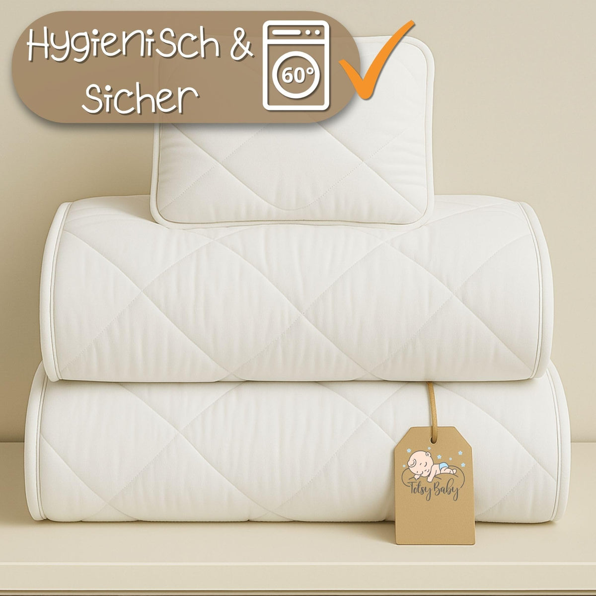 Baby Bettdecke und Kissen Kinderdecke 100x135 cm - Kinderbettdecke Kinder Bettdecken Set und Decke für Kleinkind Babybett Mikrofaser Weiß Oeko-Tex-Zertifikat 100 x 135