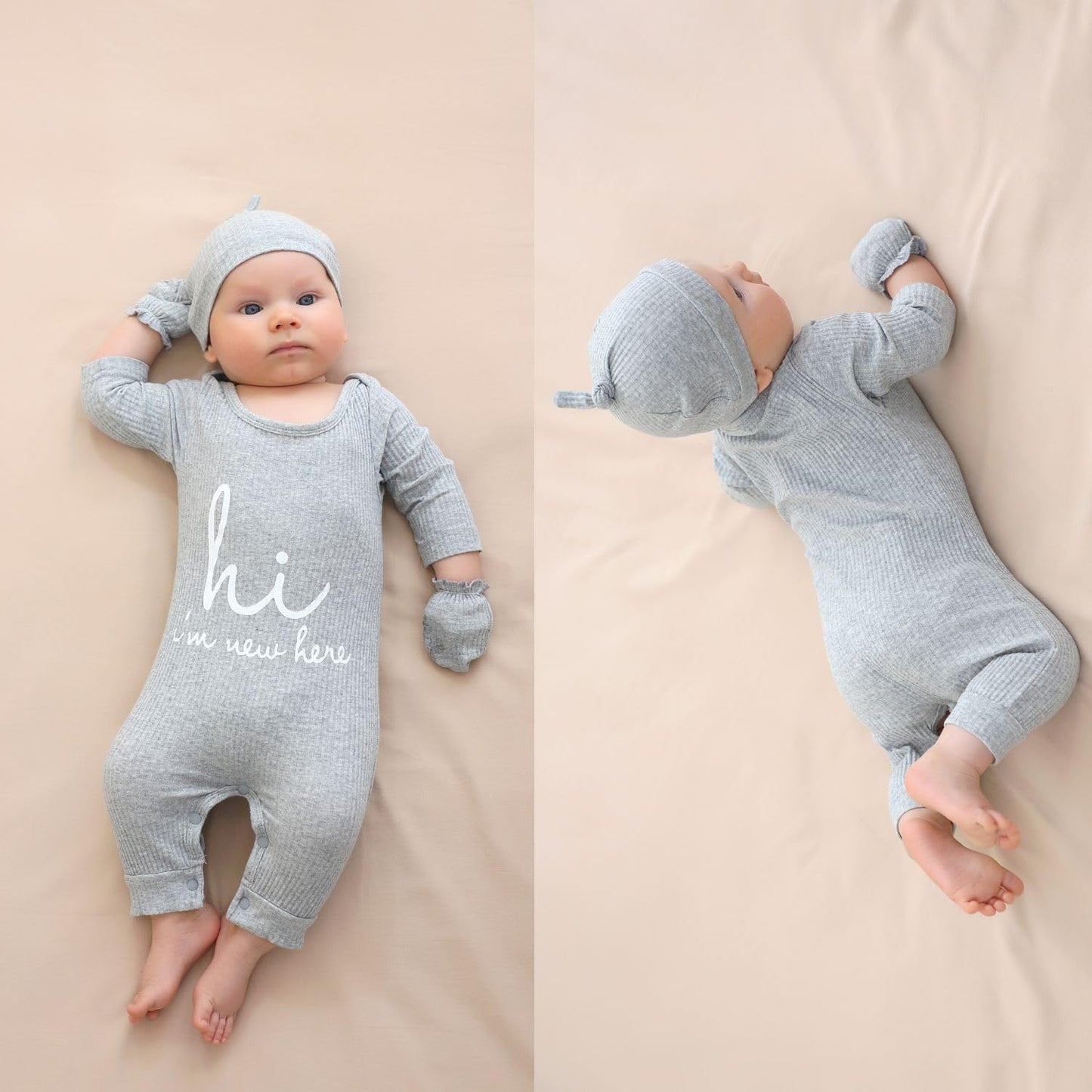 KIDDLETOWN Baby-Pyjama, Neugeborenen-Strampler, 3er-Pack, Schlafanzug mit Hut und Handschuhen, Baby-Pyjama aus Baumwolle, Langarm-Pyjama, Strampler, 0-3 Monate, Kleidung für Mädchen und Jungen