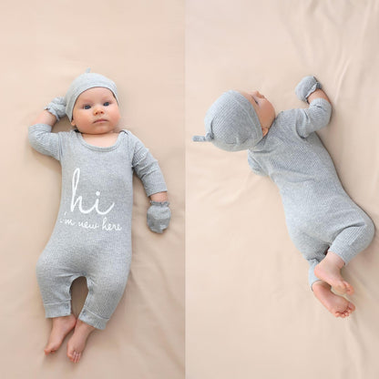 KIDDLETOWN Baby-Pyjama, Neugeborenen-Strampler, 3er-Pack, Schlafanzug mit Hut und Handschuhen, Baby-Pyjama aus Baumwolle, Langarm-Pyjama, Strampler, 0-3 Monate, Kleidung für Mädchen und Jungen