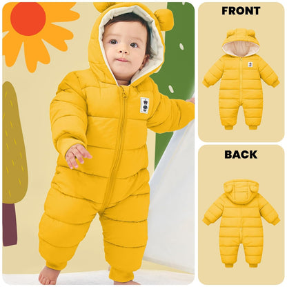 Minizone Baby Winter Jumpsuit with Hood, Romper Snowsuit Boys and Girls, Long-Sleeve Jumpsuit, Warm Outfits, Gift, 6-9 Months, 80 cm, Black