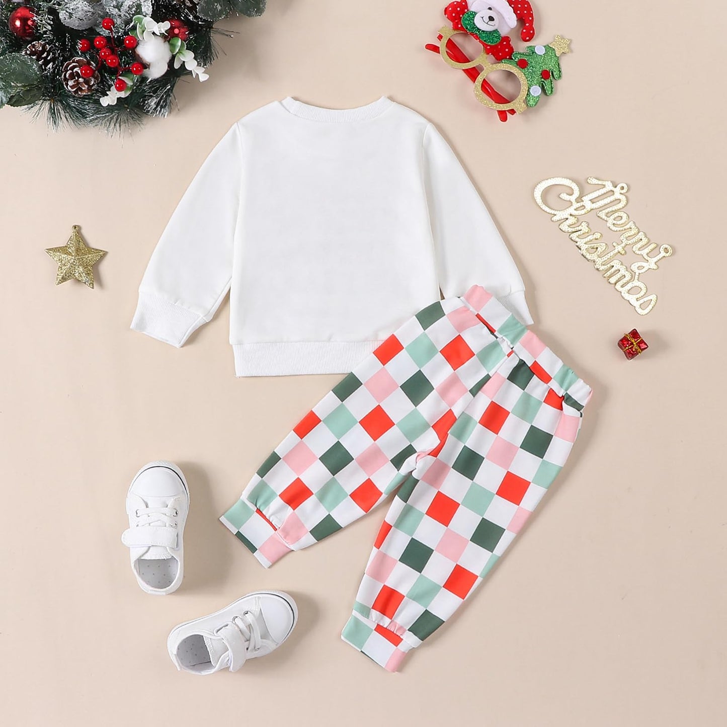 Baby Unisex Weihnachten 2-teilige Hosen Set Jungen Mädchen Weihnachten Outfit Langarm Lebkuchen Papas Mädchen Briefdruck Sweatshirt + Jogginghose Weihnachten Outfit Set Weihnachten Streetwear