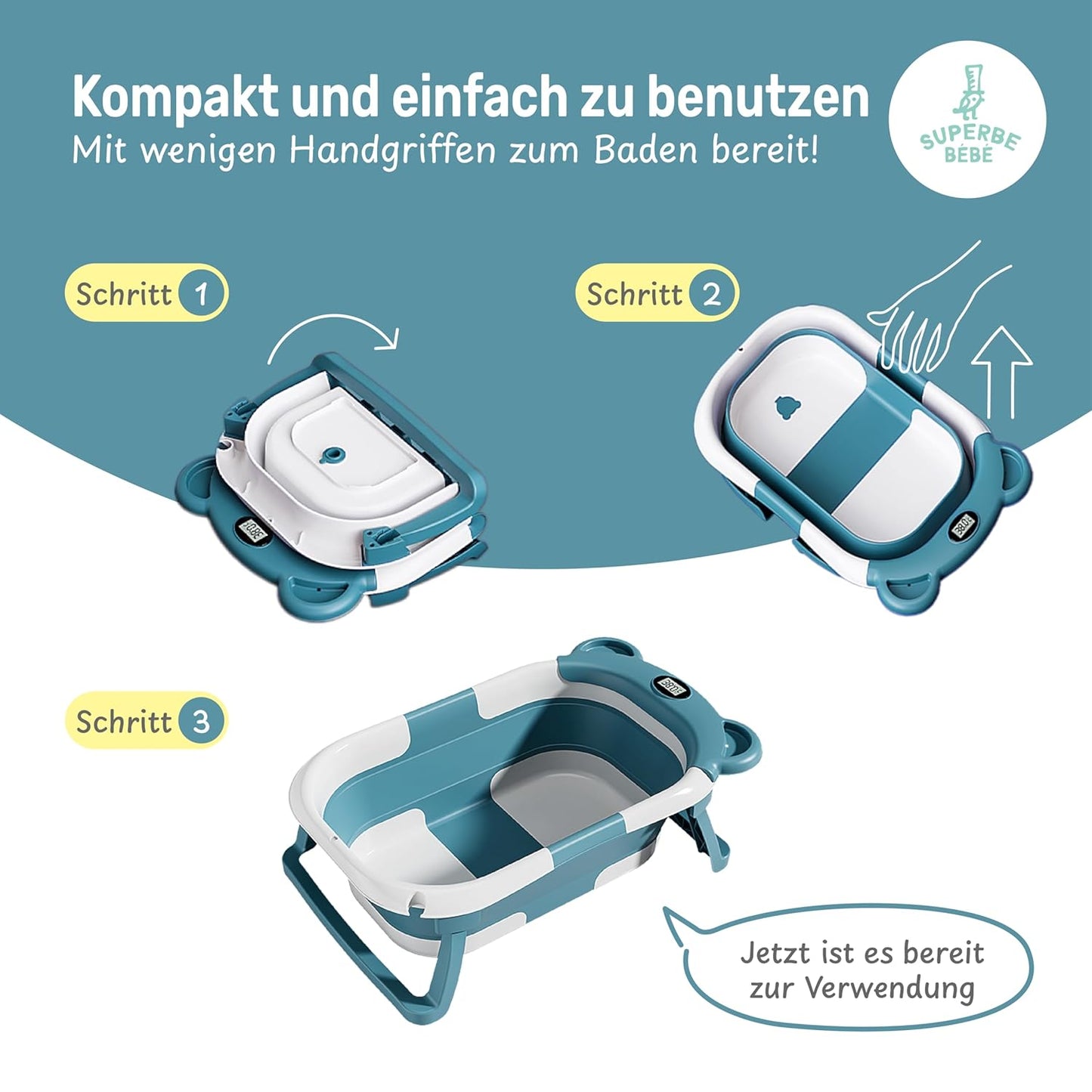 Faltbar Baby Badewanne Mit Rutschfestem Badewannensitz - Babywanne Xxl Mit Badethermometer - Von Der Geburt Bis 3 Jahre - Baby Bathtub - Babygeschenk - Geburtsgeschenke Für Mädchen & Jungen