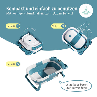 Faltbar Baby Badewanne Mit Rutschfestem Badekissen - Babywanne XXL Mit Baby Badewannensitz & Badethermometer - Von Der Geburt Bis 3 Jahre - Baby Bathtub - Geburtsgeschenke Für Mädchen & Jungen