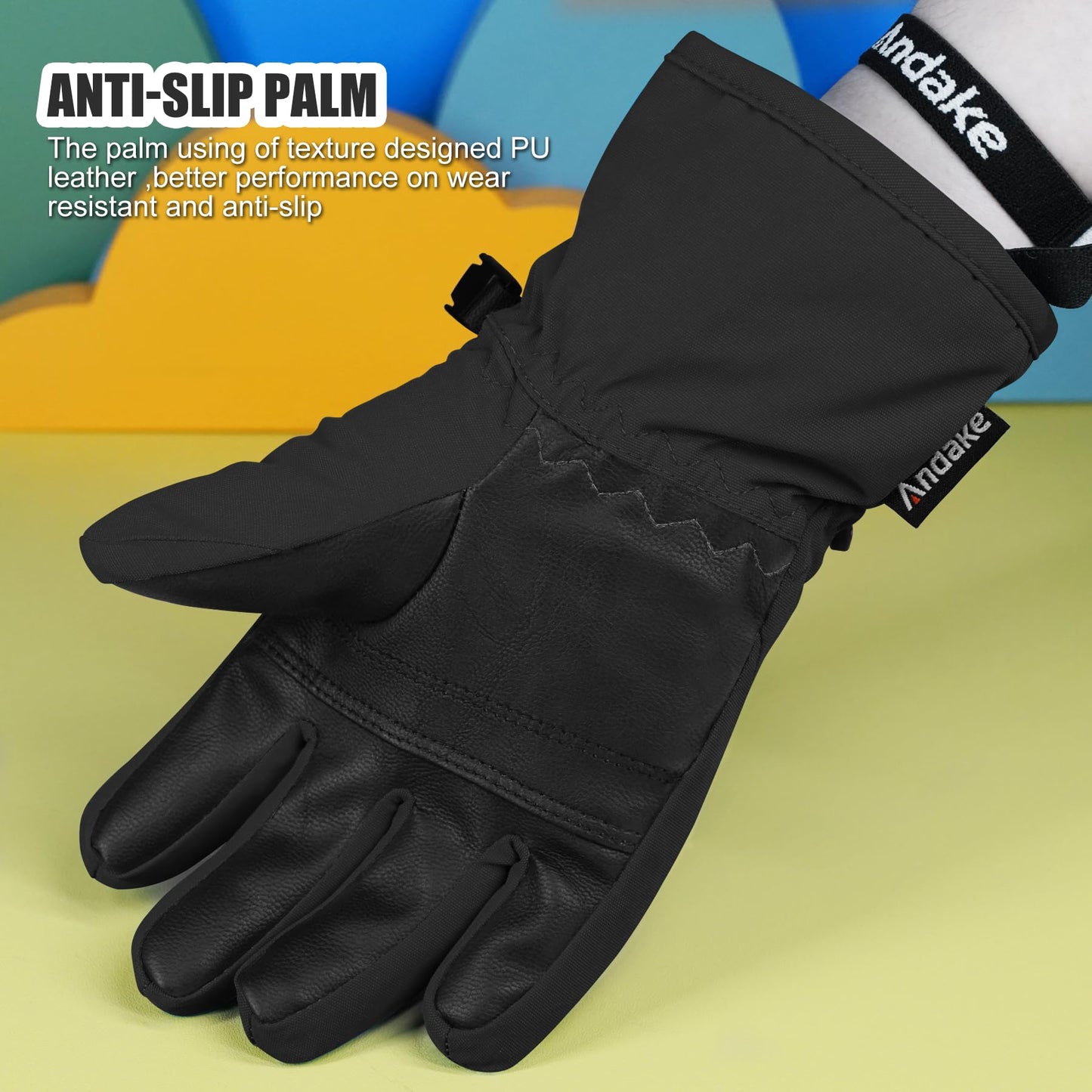 Andake Children's gloves, windproof, waterproof, warm winter gloves, skiing, outdoor sports, riding gloves, boys and girls