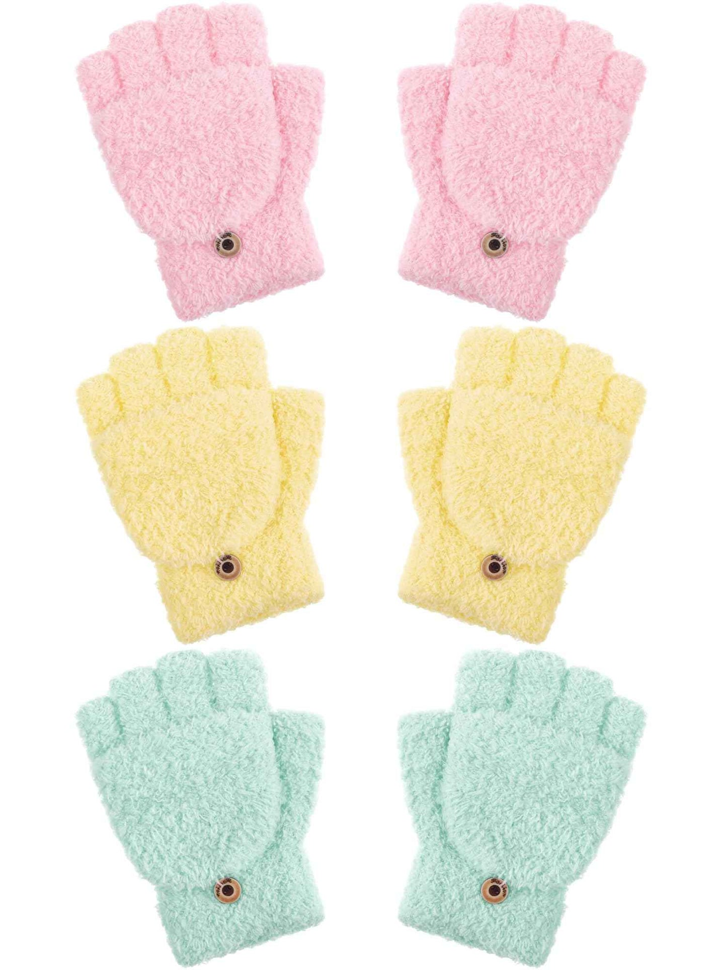 Geyoga 3er Pack Fingerlose Handschuhe mit Klappe Damen Winter Halbfinger Fäustlinge Handschuhe für Kinder