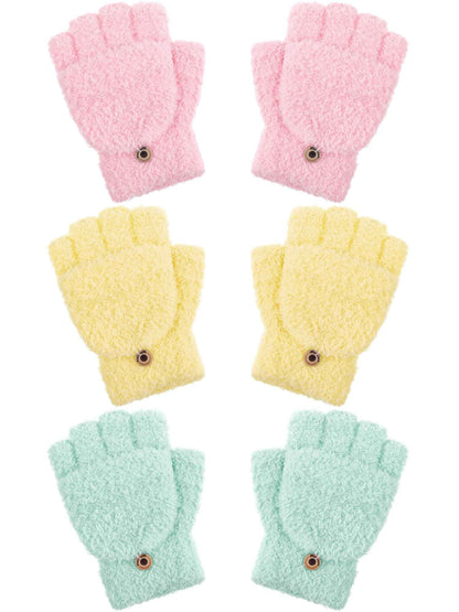 Geyoga 3er Pack Fingerlose Handschuhe mit Klappe Damen Winter Halbfinger Fäustlinge Handschuhe für Kinder