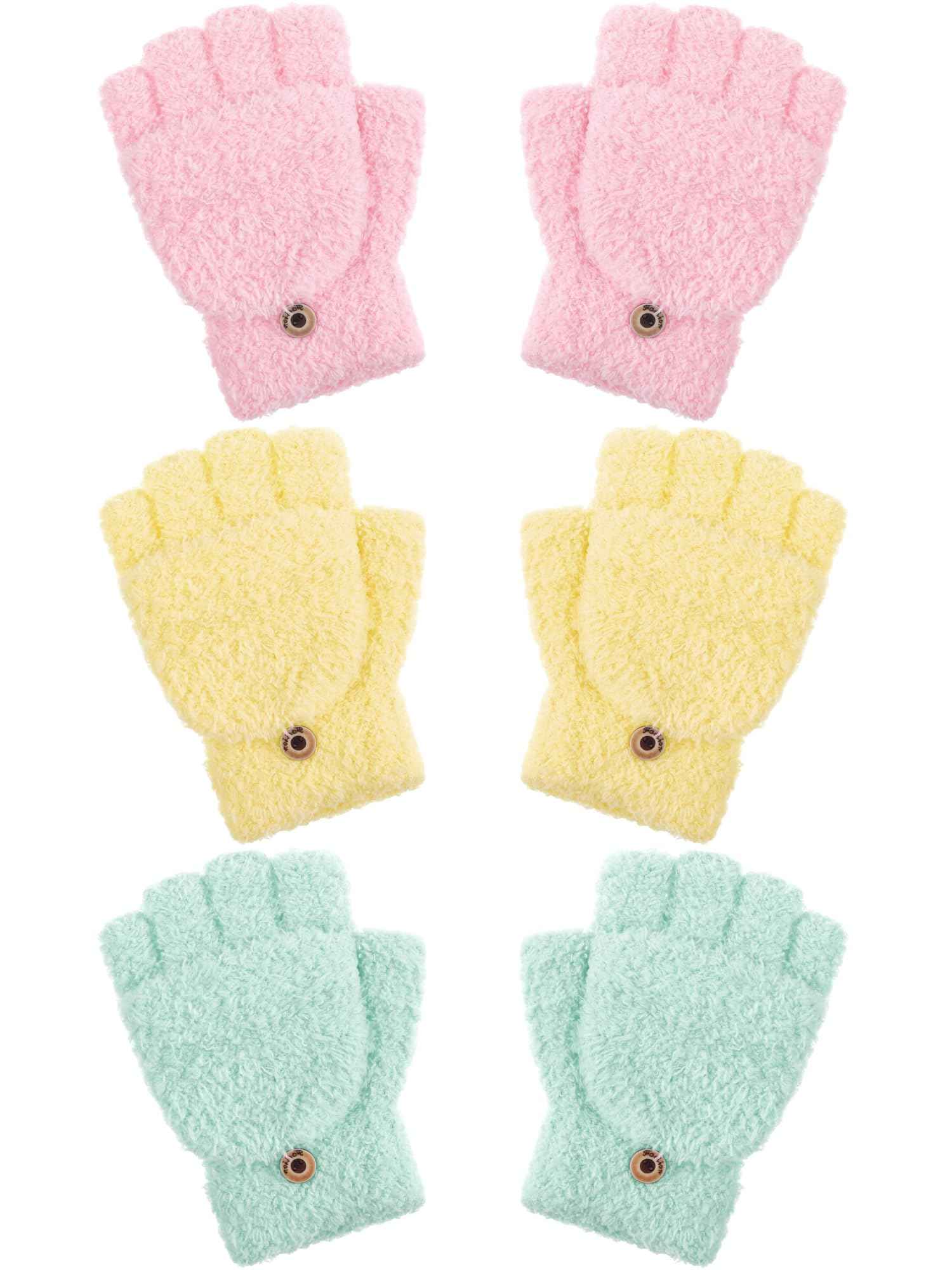 Geyoga 3er Pack Fingerlose Handschuhe mit Klappe Damen Winter Halbfinger Fäustlinge Handschuhe für Kinder