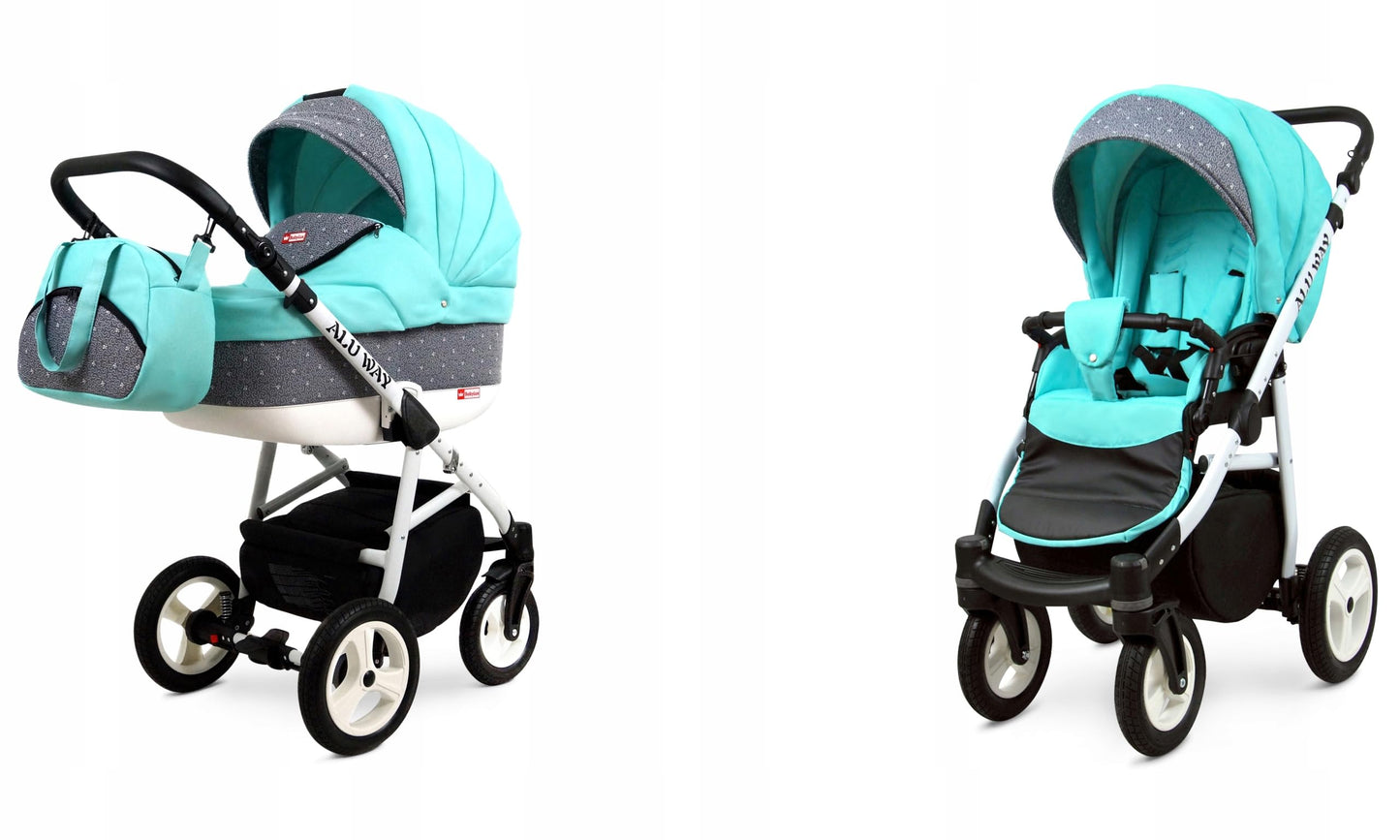 BabyLux® Kinderwagen Set 4 in 1 - Alu Way - incl. Babywanne, Buggy Sportsitz, Auto-Babyschale, ISOFIX-Basisstation - Autositz - Kinderwagenset - Kombikinderwagen mit Wickeltasche usw.