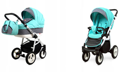BabyLux® Kinderwagen Set 4 in 1 - Alu Way - incl. Babywanne, Buggy Sportsitz, Auto-Babyschale, ISOFIX-Basisstation - Autositz - Kinderwagenset - Kombikinderwagen mit Wickeltasche usw.